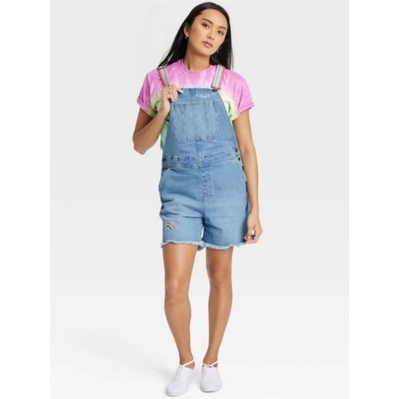 Pride Overalls Target Denim Rainbow Embroidered Shortalls Queen Graphic Small - Picture 1 of 16